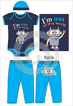 bodysuit with pant robot print vector