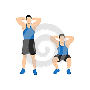 Bodyweight Squat. Young man doing sport exercise.