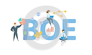 BOE, Basis of Estimate. Concept with keyword, people and icons. Flat vector illustration. Isolated on white.