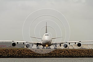 Boeing 747 jumbo jet in front view