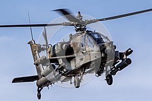 Boeing AH-64D Apache Attack Helicopter in flight. Veluwe, The Netherlands - September 16, 2023