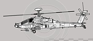 Boeing AH-64D Apache Longbow, AgustaWestland Apache. Vector drawing of attack helicopter.