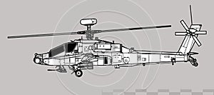 Boeing AH-64D Apache Longbow, AgustaWestland Apache. Vector drawing of attack helicopter. photo