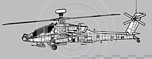 Boeing AH-64E Apache Guardian. Attack helicopter. Side view.