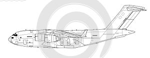 Boeing C-17 Globemaster III. Vector drawing of heavy transport aircraft.