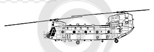 Boeing CH-47 Chinook, Chinook HC1. Vector drawing of transport helicopter.