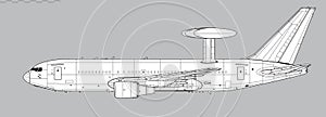 Boeing E-767 AWACS. Vector drawing of Airborne Warning and Control System aircraft.