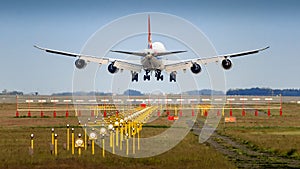 Boeing 747 jumbo is landing on Budapest