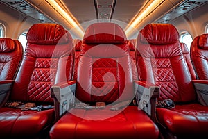 Boeing passenger seats. Passenger airplane interior.