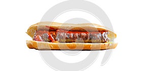 boerewors roll with relish isolated on white