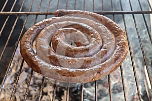 Boerewors sausage on a South African braai