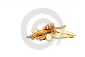 Boesenbergia rotunda, Finger root, Chinese ginger ingredient for cooking Thai cuisine isolated on white background