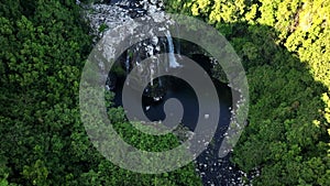 The Boeuf Basin waterfall on Reunion Island sky view