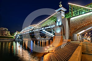 Bogdan Khmelnitsky bridge at night in Moscow