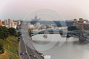 Bogdan Khmelnitsky bridge, river, ships and quay