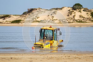 A bogged sunken tractor at the Coorong on Hindmarsh Island South Australia on July 28 2020