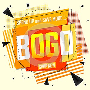 BOGO, Sale banner design template, buy 1 get 1 free, discount tag, app icon, vector illustration