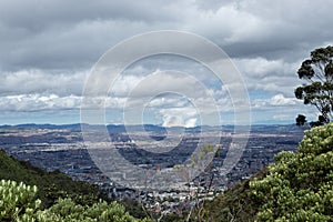 Bogota colombia cityscape viewed from eastern mountains