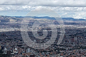 Bogota colombia south zone cityscape viewed from eastern mountains with andean mountain range