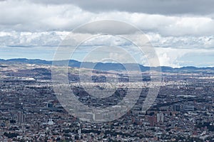 Bogota landscape viewed from eastern mountains with andean mountain range