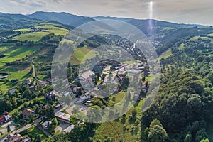 Rytro with panorama of beskidy aerial view photo