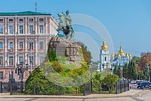 Bohdan Khmelnytsky monument and saint michael monastery in Kyiv, Ukraine