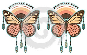 Bohemian Babe - Retro Boho Butterfly Illustrations