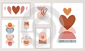 Bohemian, Boho Valentines day illustrations, hand drawn artwork in terracotta, earthy colours, heart and love concept