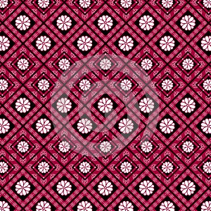 Bohemian Floral Red Black White Retro Flowers Pattern