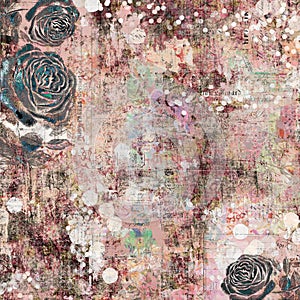 Bohemian gypsy floral antique vintage grungy shabby chic artistic abstract graphical background with roses