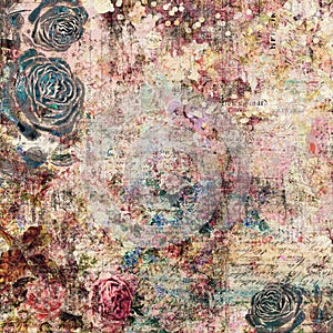 Bohemian gypsy floral antique vintage grungy shabby chic artistic abstract graphical background with roses