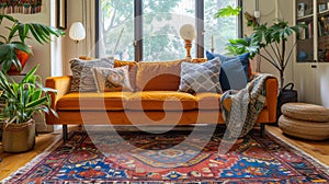 bohemian home decor, bohemian style rug with mandala patterns adds a cozy and eclectic touch to a hardwood floor photo