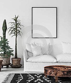 Bohemian interior with frame mock-up photo