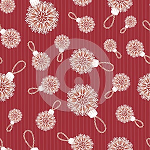 Bohemian lace snowflakes Christmas baubles vector seamless pattern on red background for fabric, wallpaper, scrapooking