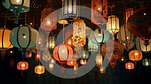 bohemian paper lanterns dangling from the ceiling