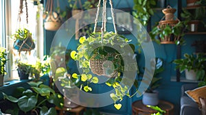 bohemian plant decor, elevate your space with boho-chic style by incorporating lush green plants in trendy macrame plant