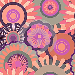 Bohemian seamless patterns from the 70s with a psychedelic twist, groovy hippie inspired backgrounds. Cartoon style