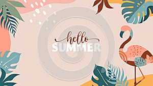 Bohemian Summer, modern summer sale background and banner design of rainbow, flamingo, pineapple, ice cream and