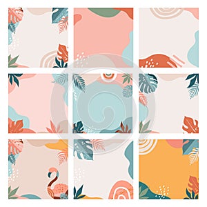 Bohemian Summer, set of modern summer sale post design with rainbow, flamingo, pineapple, ice cream and watermelon