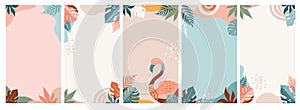 Bohemian Summer, set of modern summer story template designs with rainbow, flamingo, pineapple, ice cream and watermelon