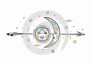 Bohemian sun moon arrow illustration