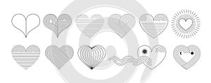 Bohemian Valentines day abstract linear art hearts. Minimalist geometric Valentines heart symbols, elements. Love photo