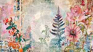 A bohemianinspired background featuring a variety of colorful floral and botanical prints for a freespirited vibe photo