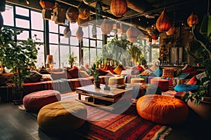 Bohemianinspired Event Space With Colorful Textiles And Bohoinspired Decorations Bohemian Interior Design. Generative AI photo