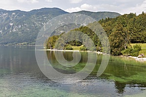Bohinj Lake landscape and Julian Alps, Slovenia.
