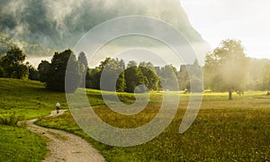 Bohinj sunrise with fog, Slovenia