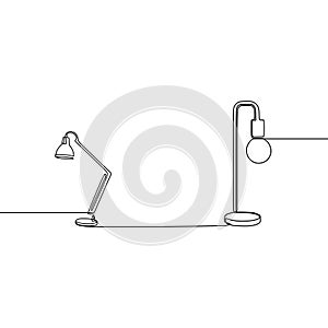 bohlamp and standing modern lamp one line Lamp icon set. Outline set of lamp vector icons for web design isolated on white