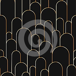 Boho arch seamless pattern. Geometric art deco simple background. Golden circular arc in linear style. Seamless abstract