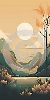 Boho Art: Ecosystem Minimalist Mountain Landscape photo