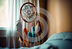 Boho Bedroom: Dream Catcher Above Bed - Generative AI